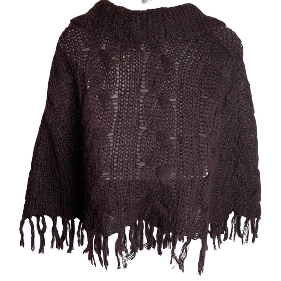 April Cornell For Cornell Trading Womens OS Brown Cable Knit Shawl Poncho Fringe - Picture 2 of 12